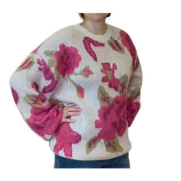 143 Story Cream & Pink Buy Myself Flowers Sweater 2X NWT - Picture 1 of 7